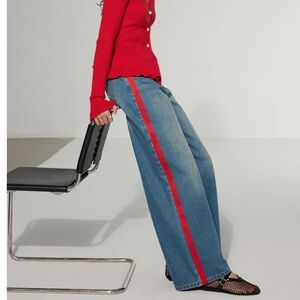 Commense Wide Leg Jeans with Red Stripe
